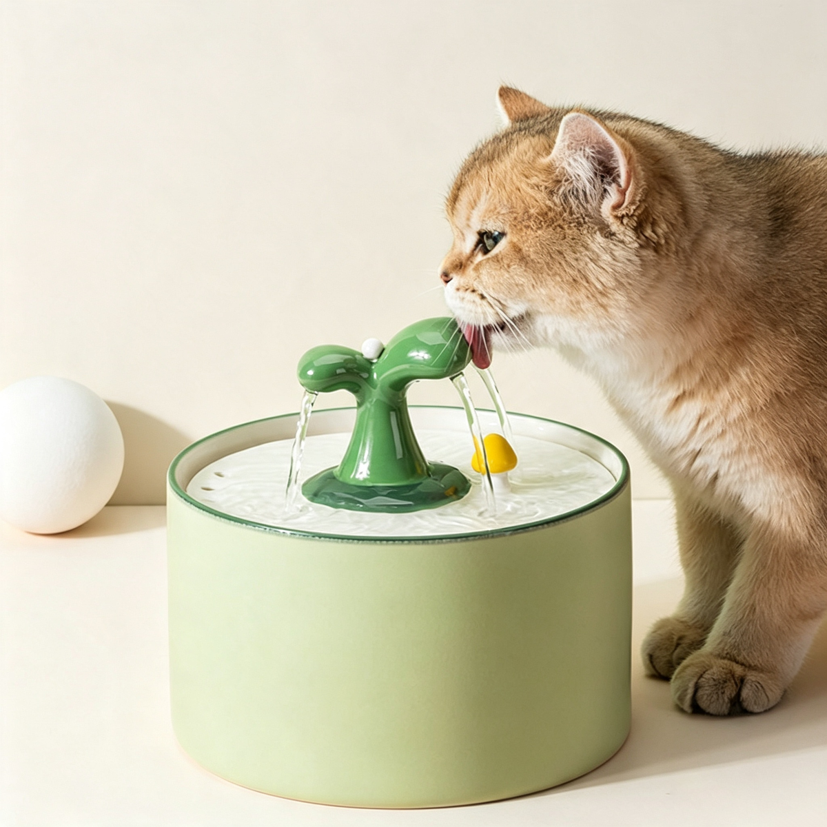 Cute Sprout Ceramic Cat Water Fountain