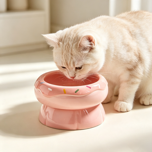Donut Ceramic Raised Cat Bowl