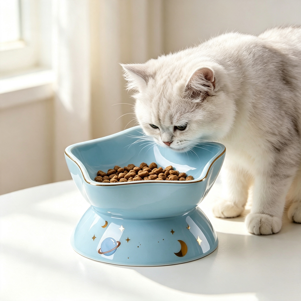 Star Shaped Universe Ceramic Elevated Cat Bowl