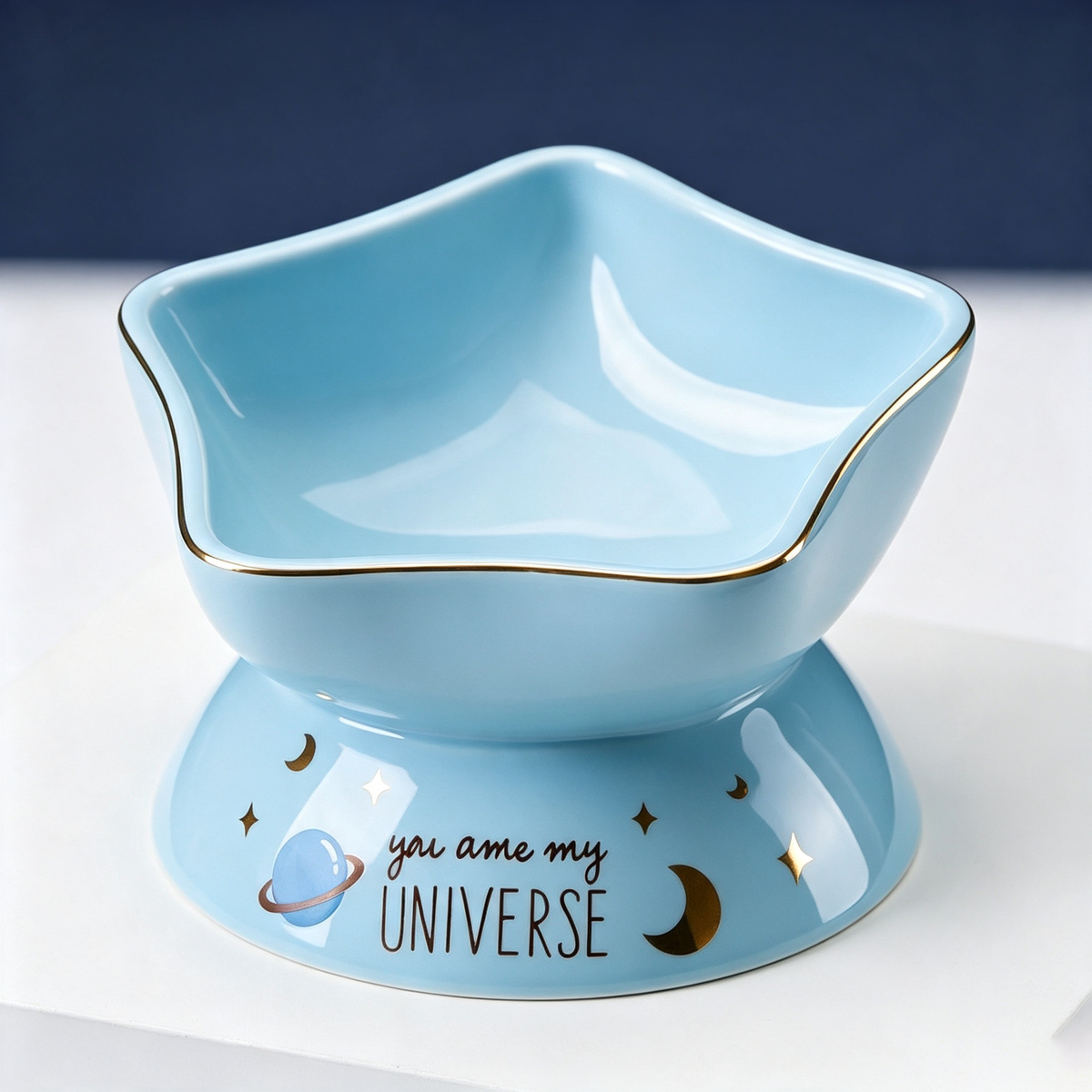 Star Shaped Universe Ceramic Elevated Cat Bowl