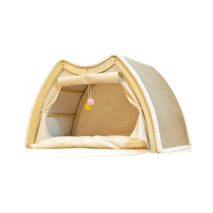 Wooden Cat Tent House with Scratching Surface